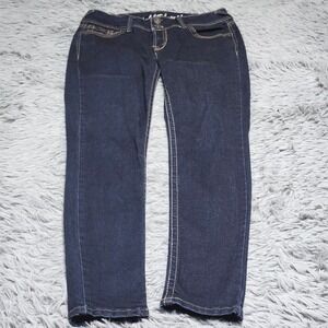 WallFlower Skinny Jeans Womens 7 Juniors Dark Wash Embroidered Pockets Stretch‎